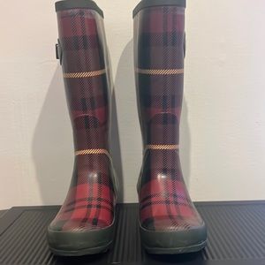 L.L. Bean Wellies Plaid Rubber Rain Boots. Size 6 Worn few times.  EUC.